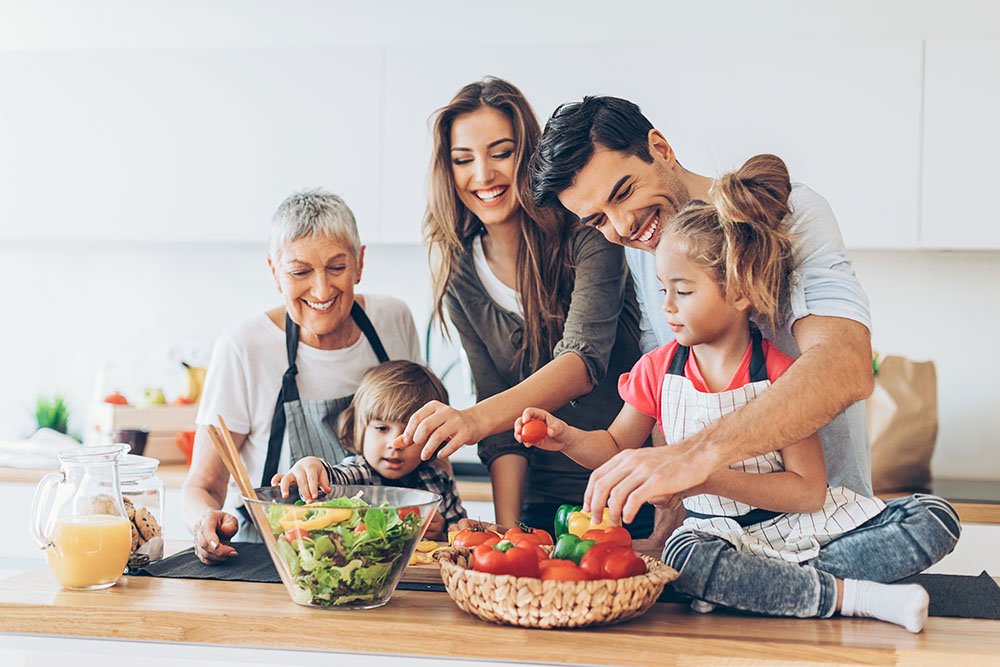 Multi generation family in kitchen
